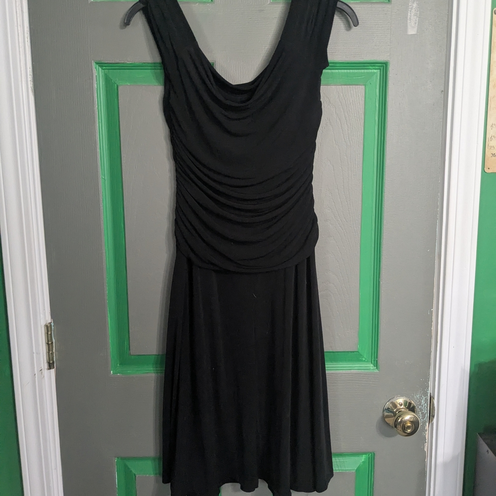 Black Ruched Cowl Neck Sheath Dress